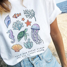 Load image into Gallery viewer, Women's Keep Our Ocean Clean and Our Planet Green Graphic T-shirt