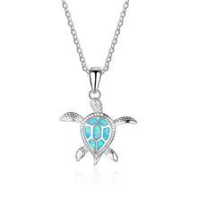 Load image into Gallery viewer, Silver/Blue Opal Marine Life Pendant Necklace