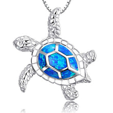 Load image into Gallery viewer, Silver/Blue Opal Marine Life Pendant Necklace