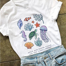 Load image into Gallery viewer, Women's Keep Our Ocean Clean and Our Planet Green Graphic T-shirt
