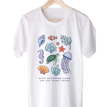 Load image into Gallery viewer, Women's Keep Our Ocean Clean and Our Planet Green Graphic T-shirt