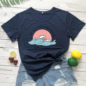 Women's We Only Have One Ocean Keep it Clean Retro T-Shirt