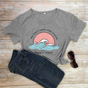 Women's We Only Have One Ocean Keep it Clean Retro T-Shirt