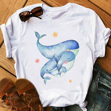 Load image into Gallery viewer, Women&#39;s Whales Watercolor Flowers Print T-Shirt