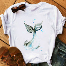 Load image into Gallery viewer, Women&#39;s Whales Watercolor Flowers Print T-Shirt