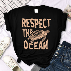 Women's Respect The Ocean - Turtle Print Casual T-Shirt