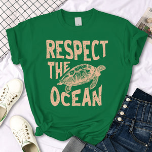 Women's Respect The Ocean - Turtle Print Casual T-Shirt