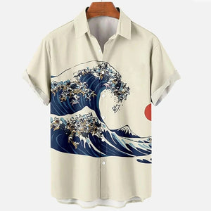 Men's Retro Great Wave (Many Styles)Collared Shirts