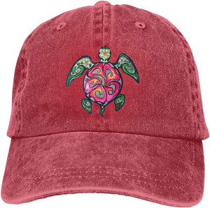 Hawaiian Sea Turtle Vintage Denim Adjustable Baseball Hat