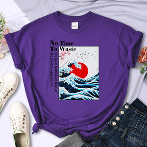 Women's Cherry Blossom Wave Sun Printed T-Shirt