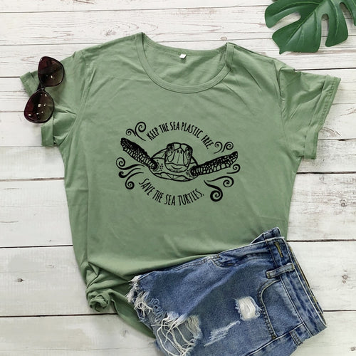 Women's Keep The Sea Plastic Free Save The Sea Turtles T-shirt