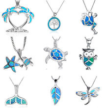 Load image into Gallery viewer, Silver/Blue Opal Marine Life Pendant Necklace