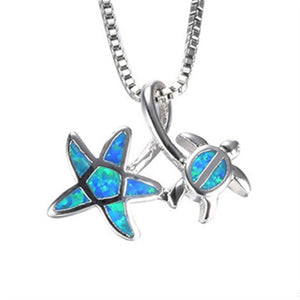 Silver/Blue Opal Marine Life Pendant Necklace
