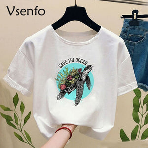 Women's Save The Ocean Turtle Print T-shirt
